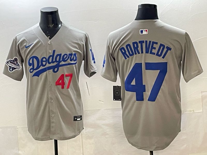 Men 2026 Nike Los Angeles Dodgers #47 Rortvedt Grey Game MLB Jersey 05->los angeles dodgers->MLB Jersey